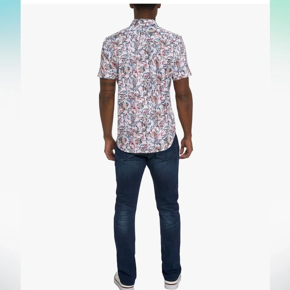 NWT Robert Graham Men's Monsoon Short Sleeve Woven Button Down Shirt - Picture 4 of 10